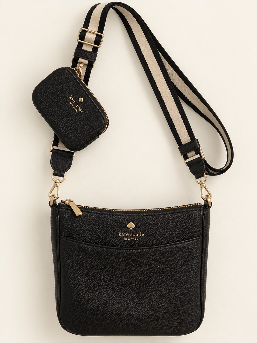 kate spade Black Pebbled Leather Crossbody with Strap Pouch